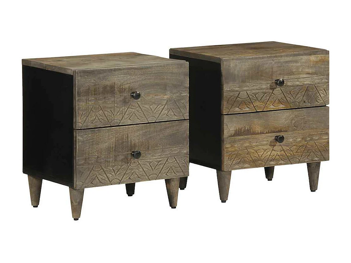 Nachtkastjes 2 stuks lichtgrijs 40x33x46 cm massief mangohout