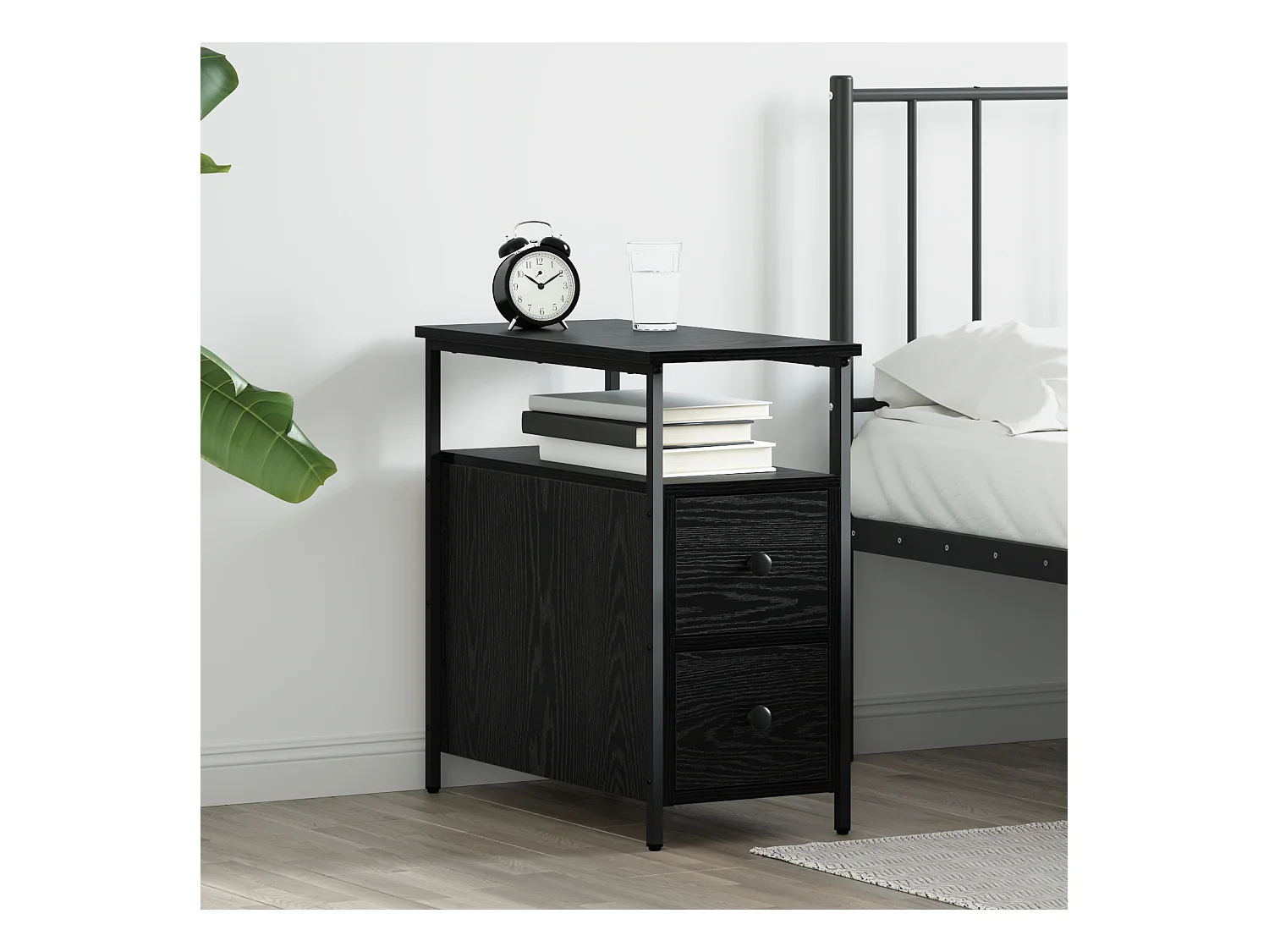 Comodino con cassetto Rovere nero 30 x 60 x 60 cm