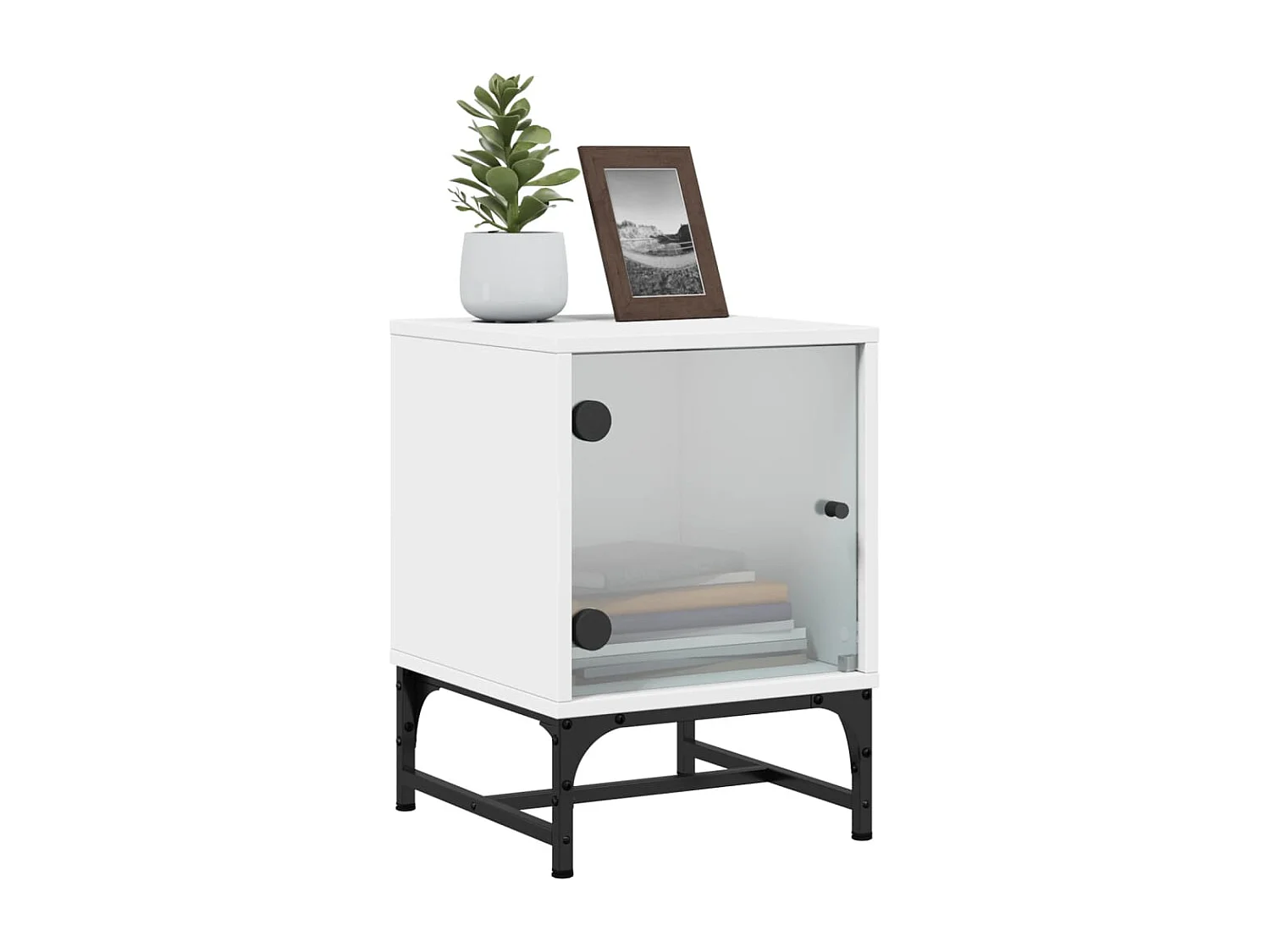 Tables de chevet avec portes en verre 2 pcs blanc 35x37x50 cm