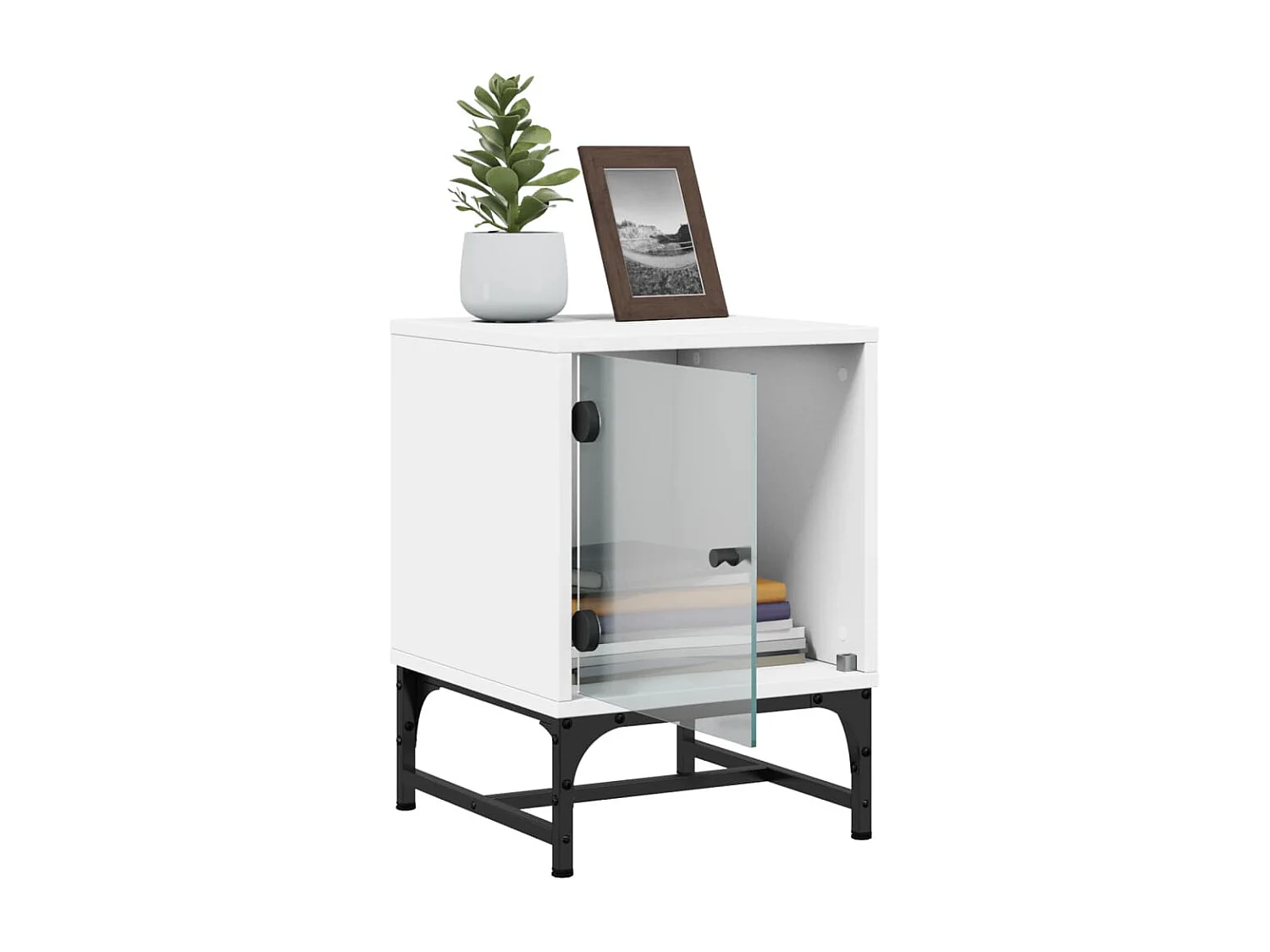 Tables de chevet avec portes en verre 2 pcs blanc 35x37x50 cm