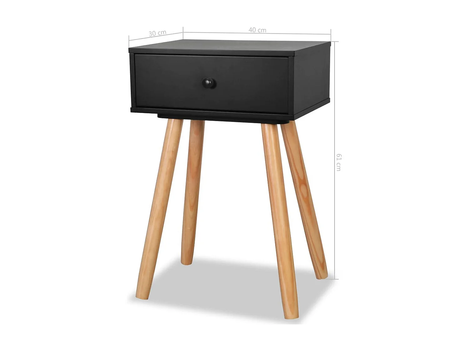 Nachtkastje 2 stuks Massief grenenhout 40 x 30 x 61 cm Zwart