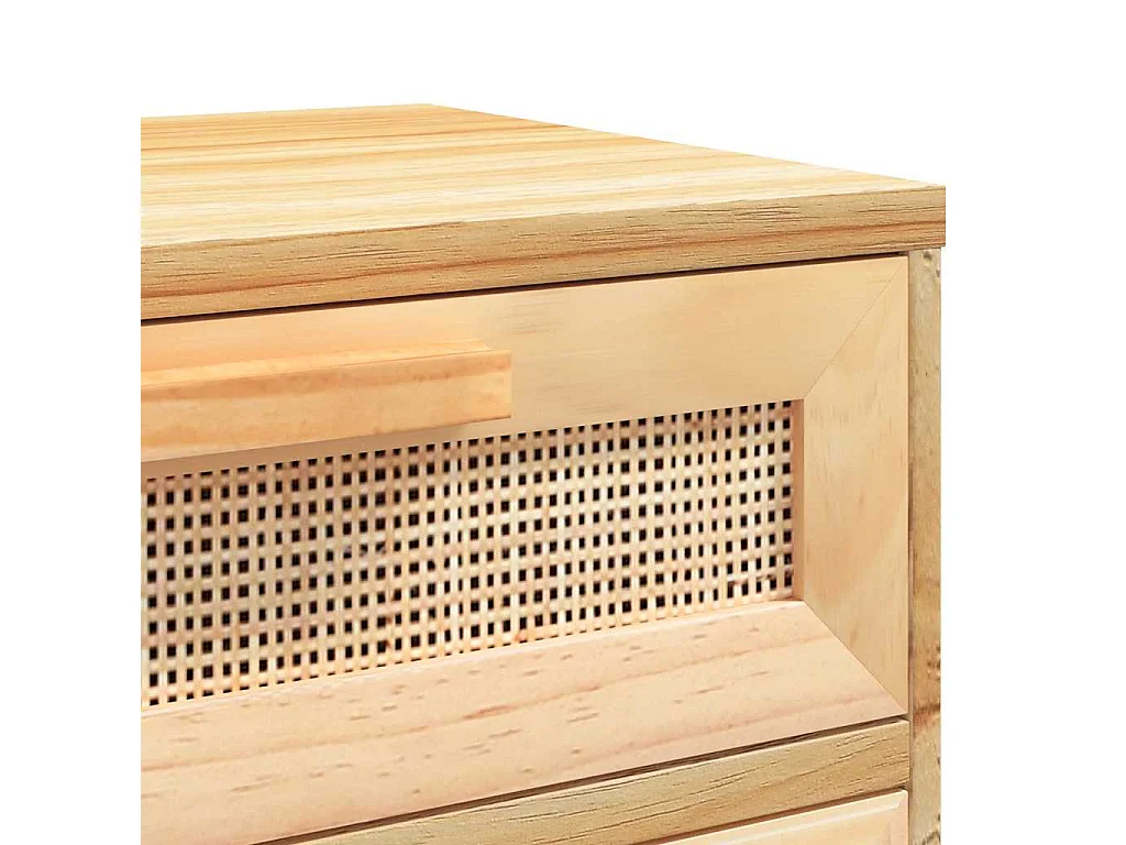 Comodini 2 pezzi Marrone Legno massello di pino e rattan naturale