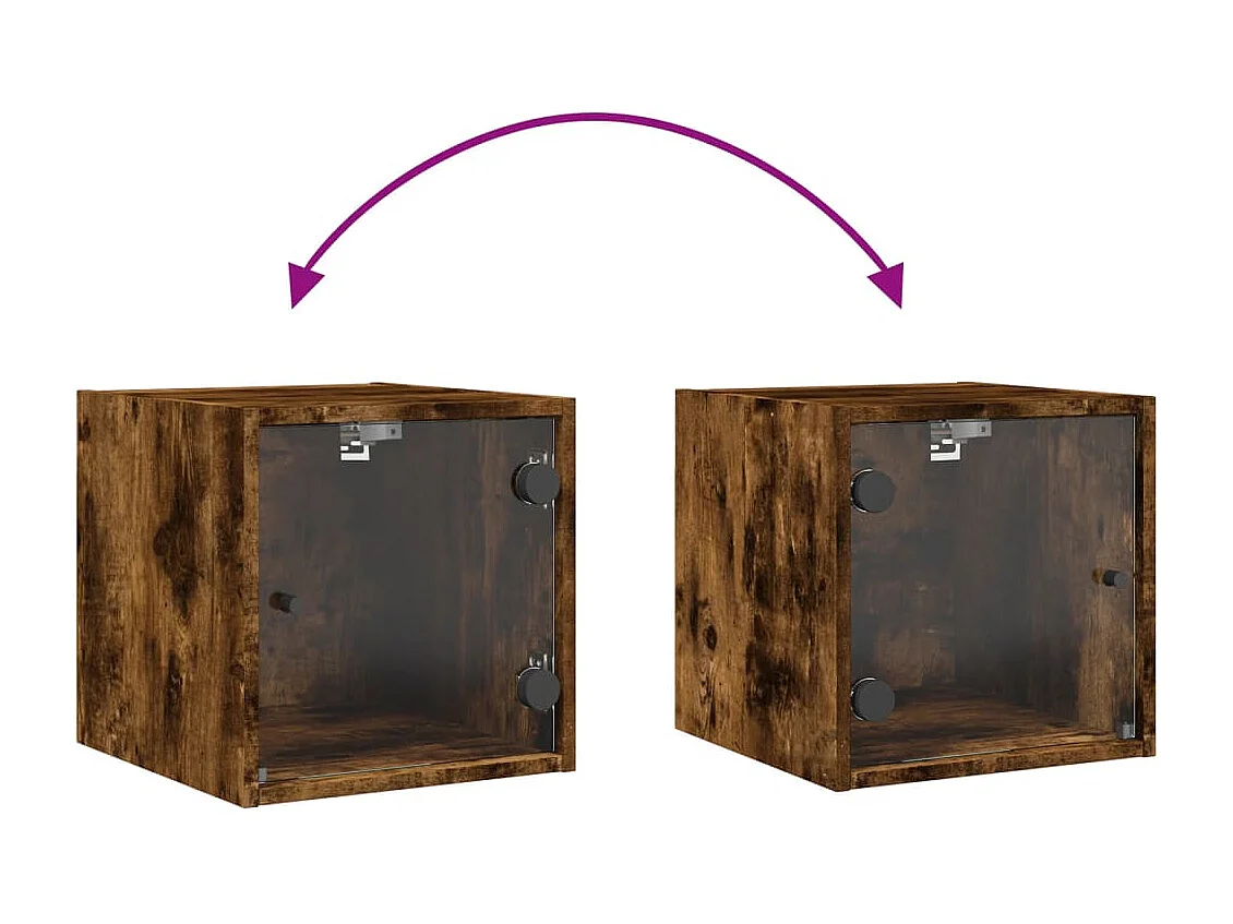 Table de chevet avec porte en verre chêne fumé 35x37x35 cm