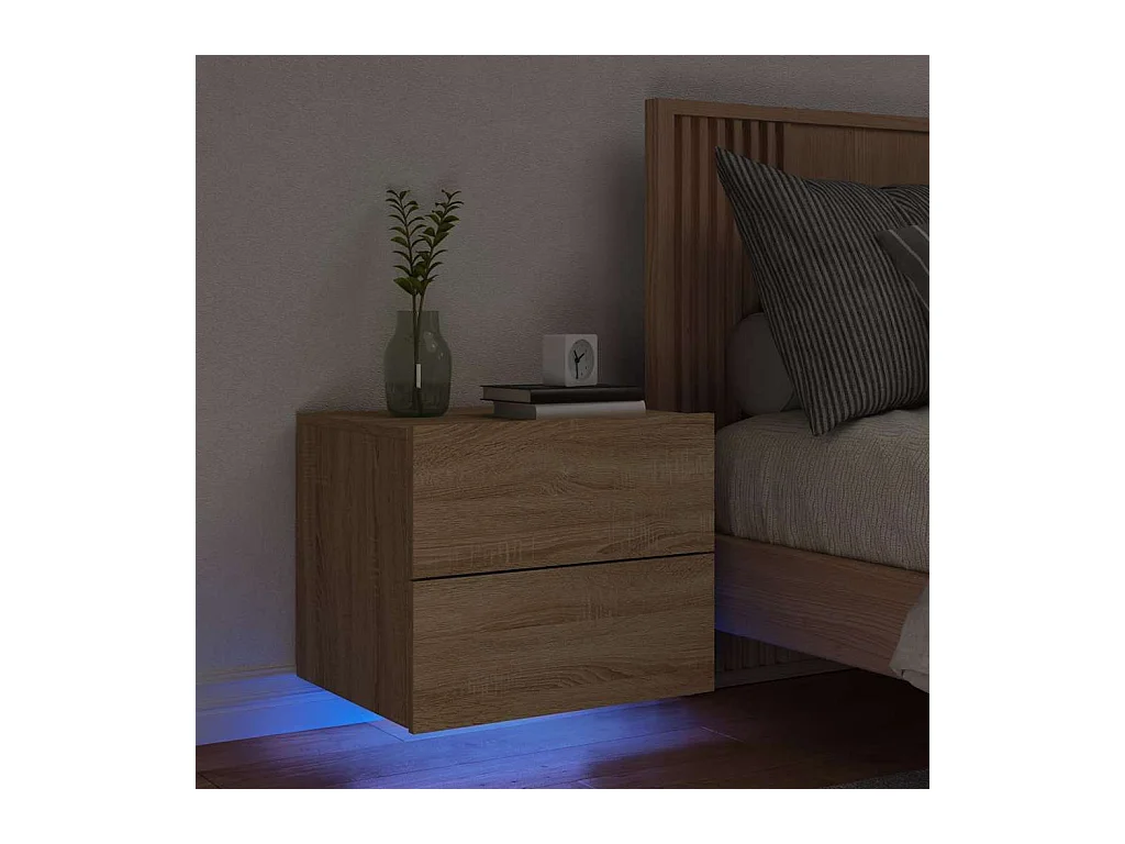 Wandmontierter Nachttisch aus Sonoma-Eiche mit LED-Leuchten