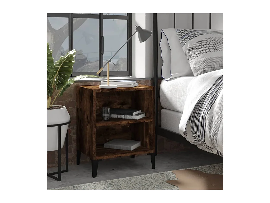 Table de chevet avec pieds en métal Chêne fumé 40x30x50 cm