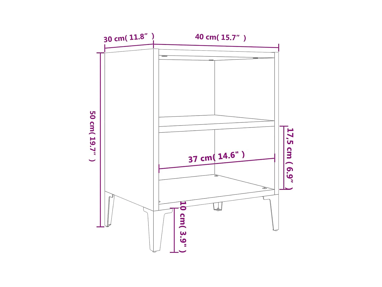 Table de chevet avec pieds en métal Chêne fumé 40x30x50 cm