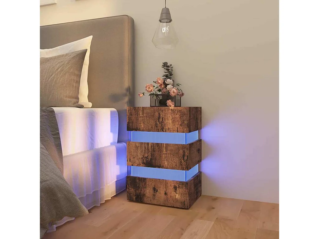 Comodino LED in rovere affumicato 45x35x67 cm in legno ingegnerizzato