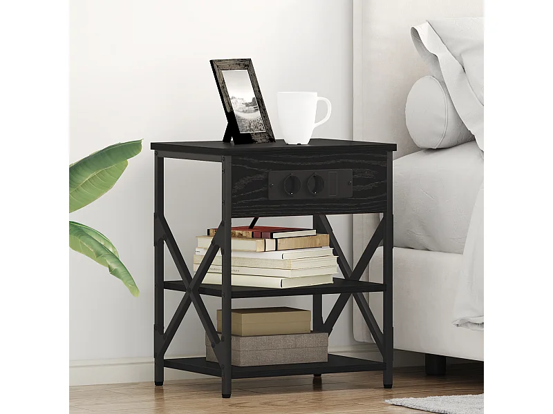 Table de nuit avec station de chargement Chêne noir