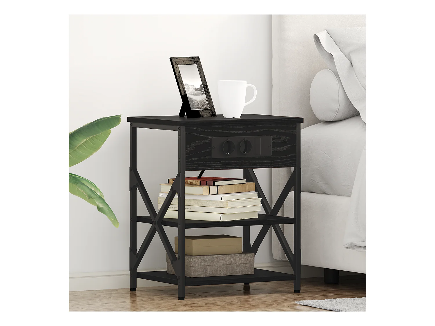 Table de nuit avec station de chargement Chêne noir