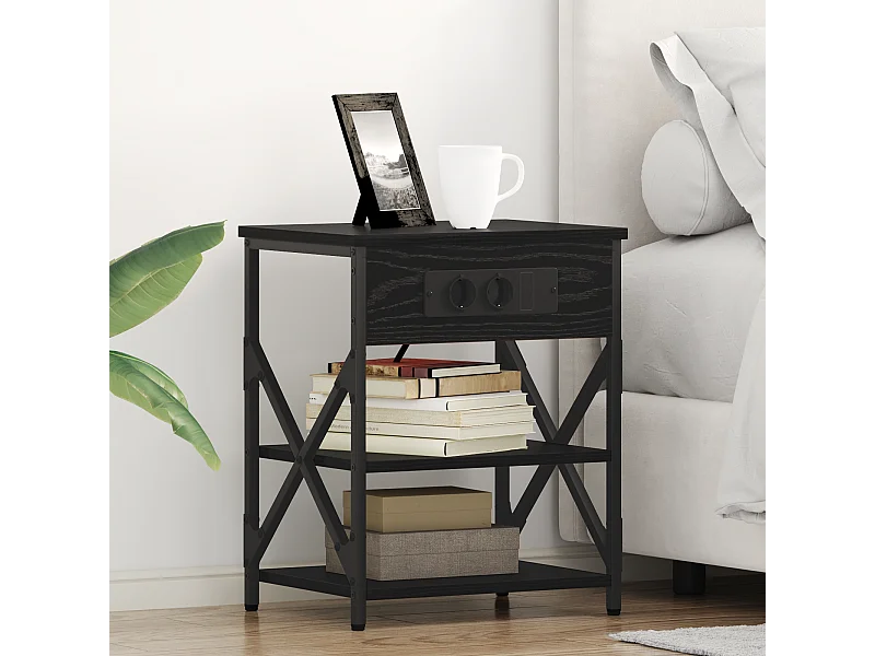 Table de nuit avec station de chargement Chêne noir