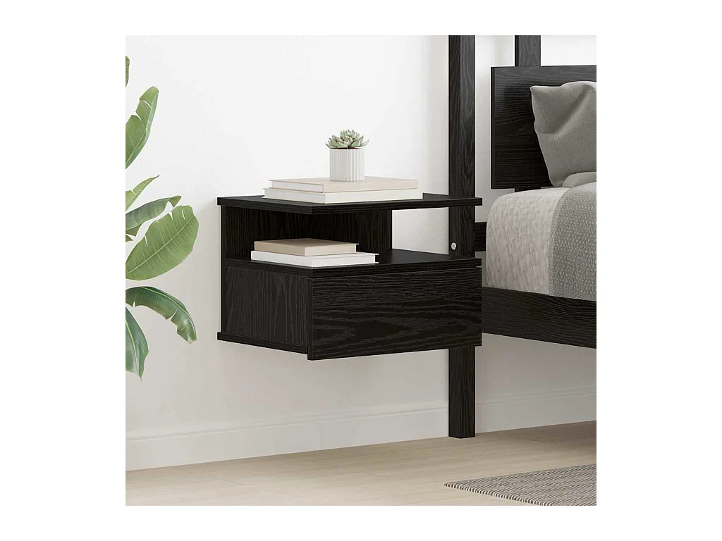 Table de nuit flottante chêne noir 40x31x27 cm Bois d'ingénierie