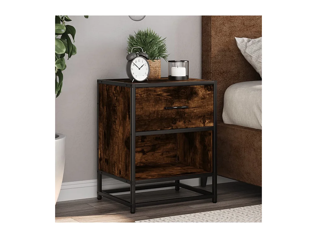 Table de chevet chêne fumé 40x31x50 cm bois d'ingénierie