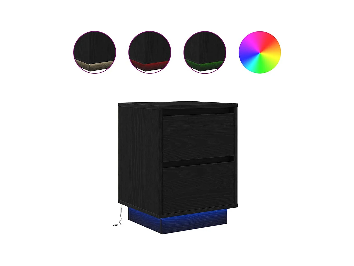 Table de chevet avec lumières LED noir 38x34x50 cm