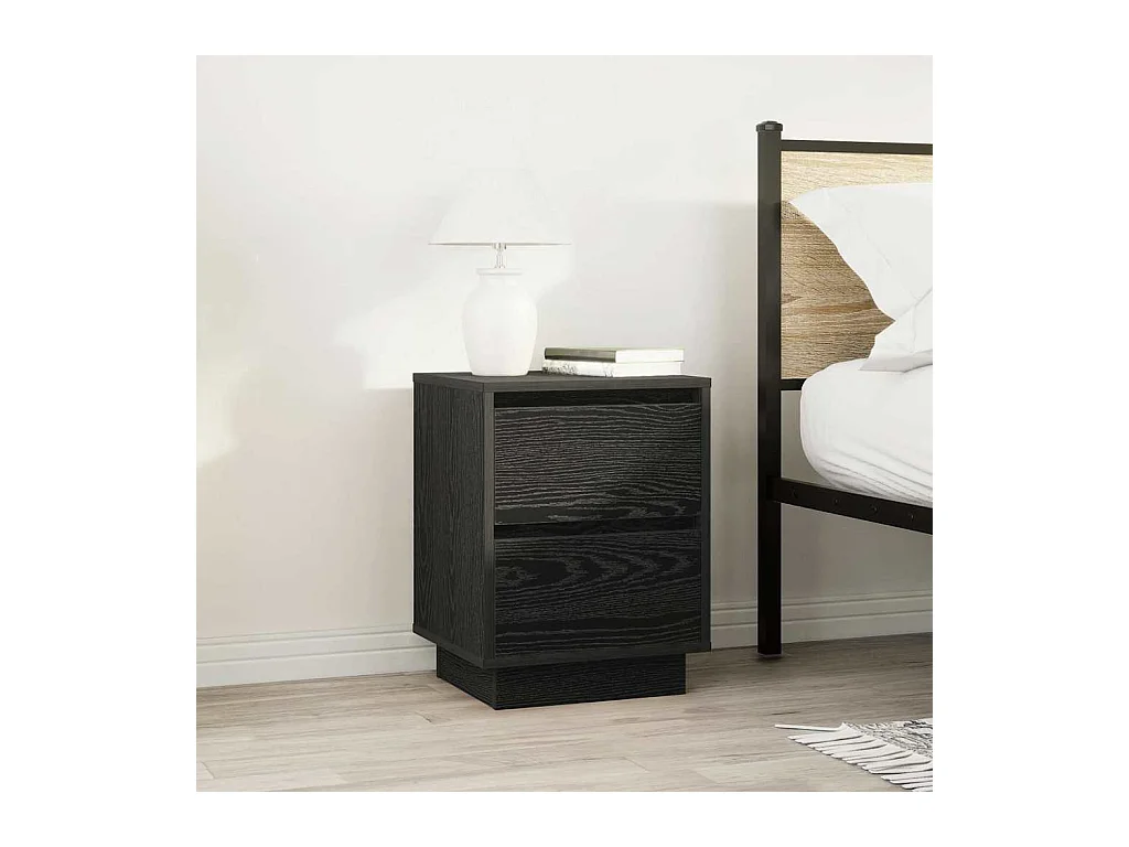 Comodino con luci LED nero 38x34x50 cm