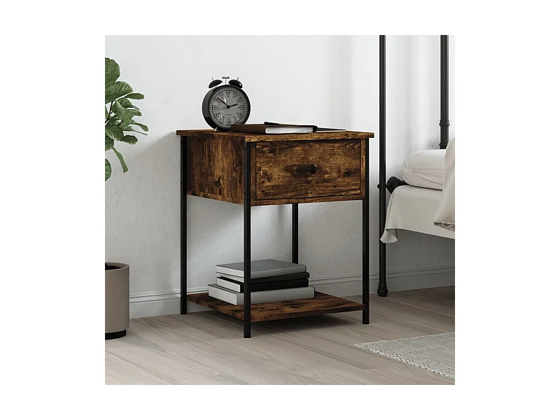 Table de chevet chêne fumé 44x45x58 cm bois d'ingénierie