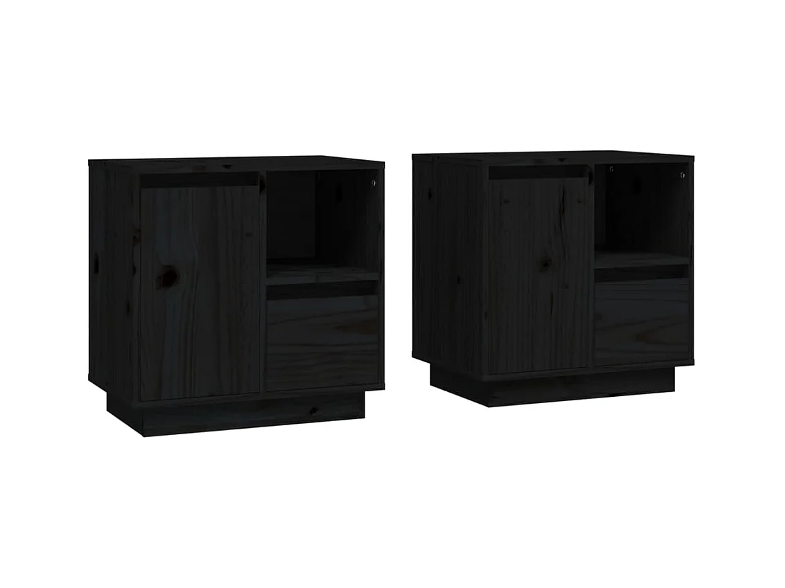 Nachtkastjes 2 stuks Zwart 50x34x50 cm Massief grenenhout
