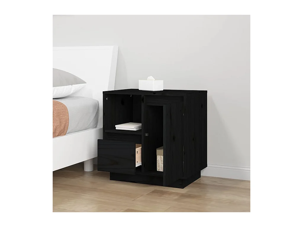 Nachtkastjes 2 stuks Zwart 50x34x50 cm Massief grenenhout