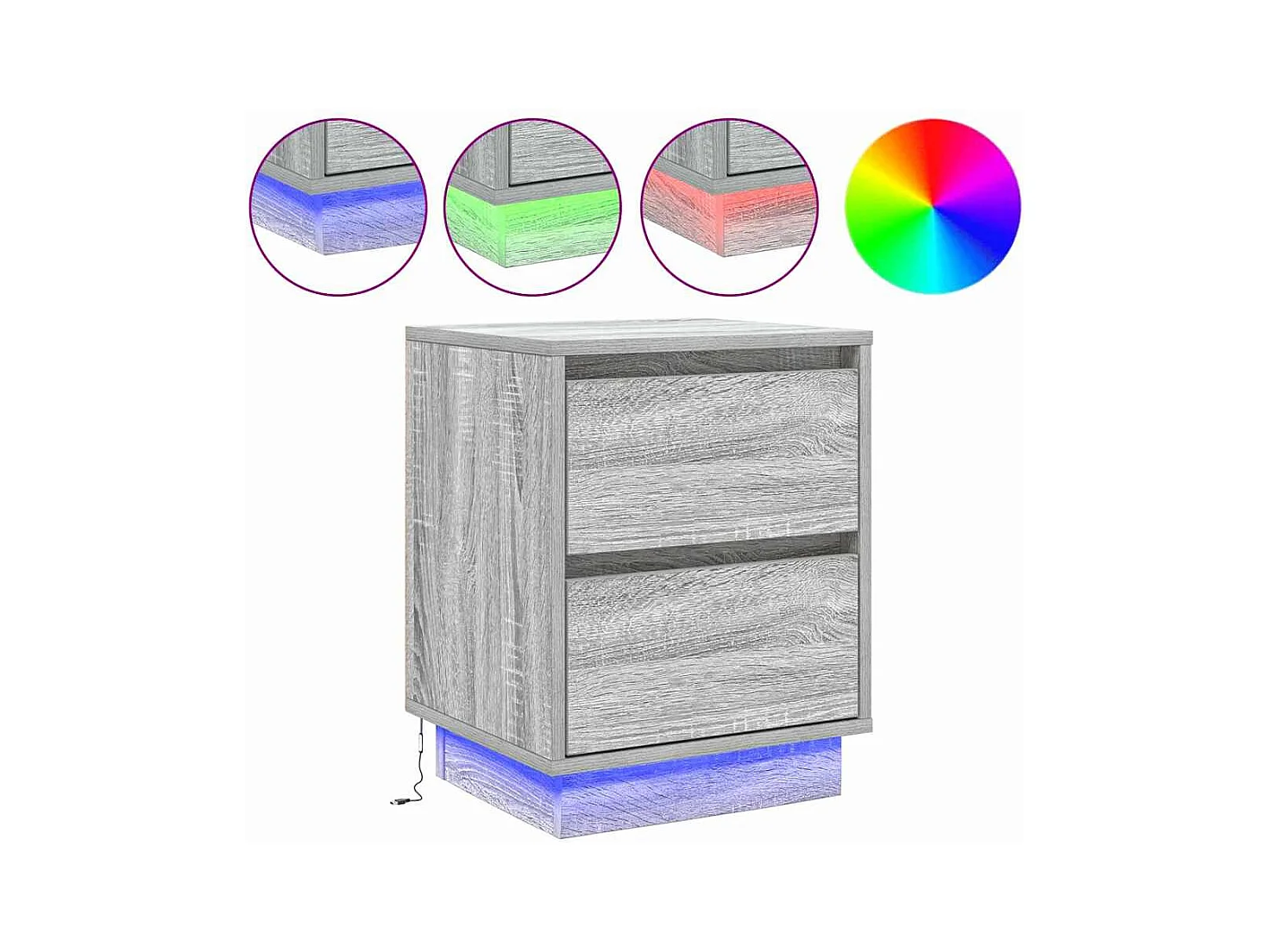 Nachtkastjes met LED-verlichting 2 stuks Sonoma Grey 39x34,5x50 cm