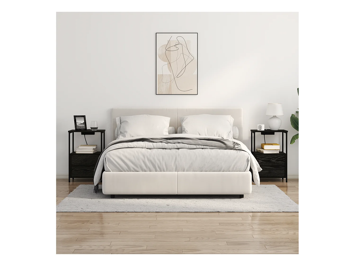 Table de nuit avec station de chargement avec tiroir Chêne noir