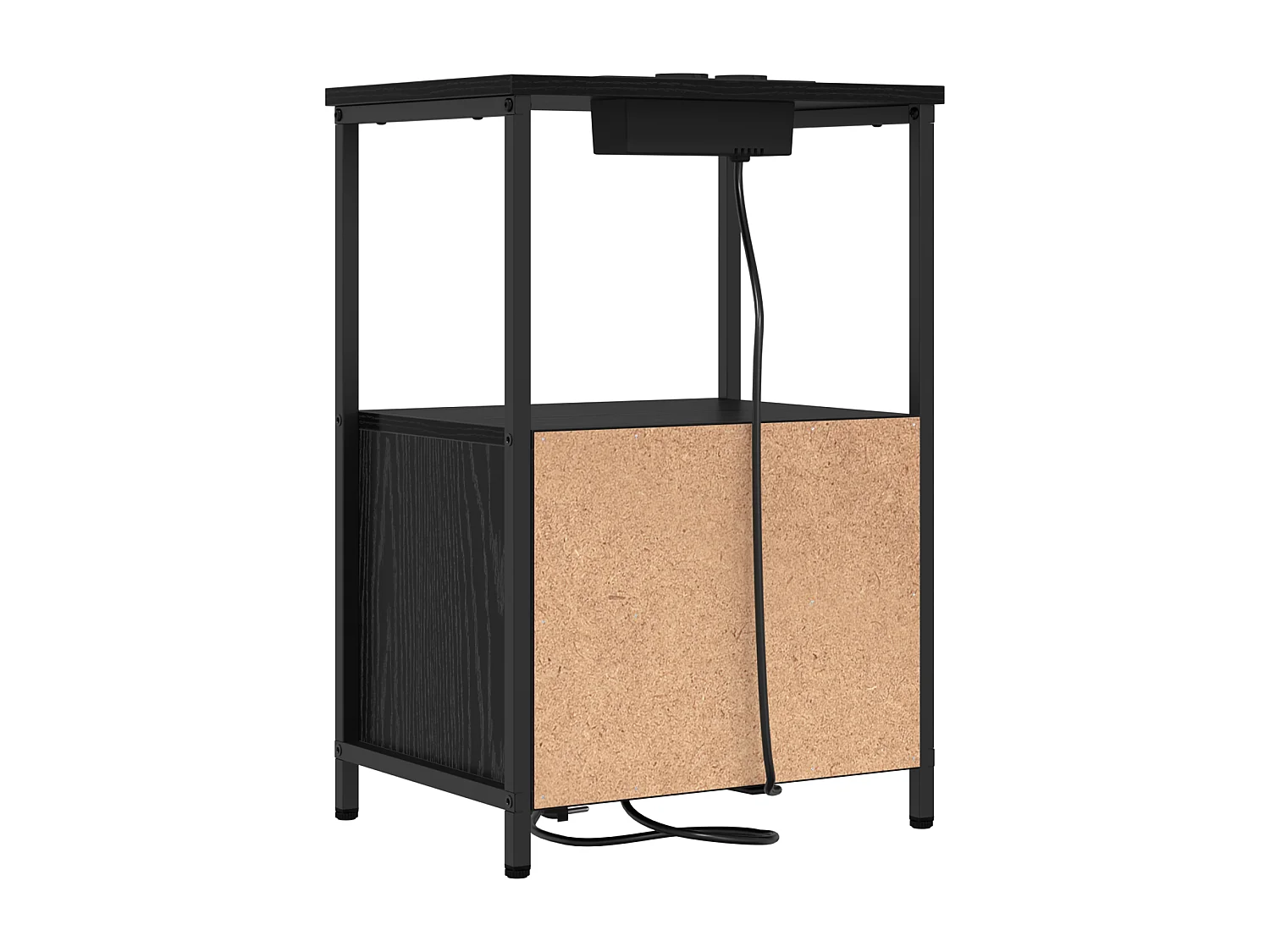 Table de nuit avec station de chargement avec tiroir Chêne noir