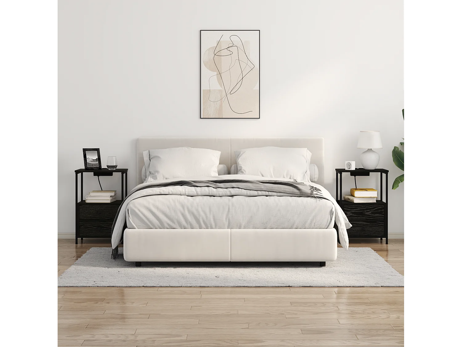 Table de nuit avec station de chargement avec tiroir Chêne noir