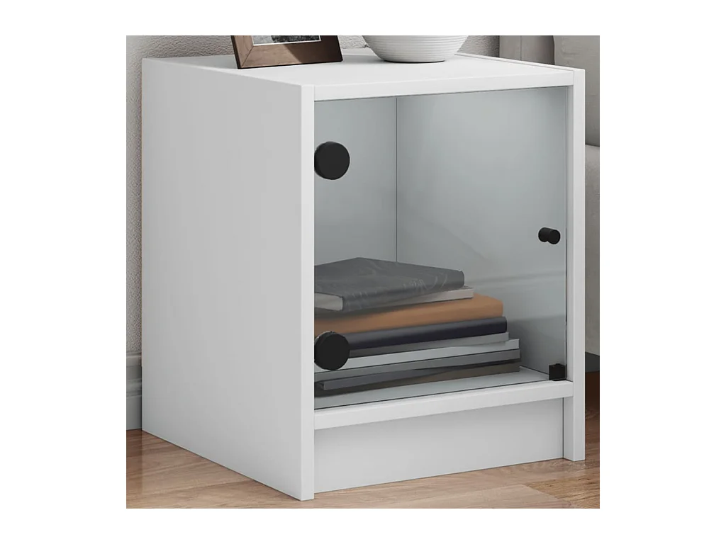 Tables de chevet avec portes en verre 2 pcs blanc 35x37x42 cm