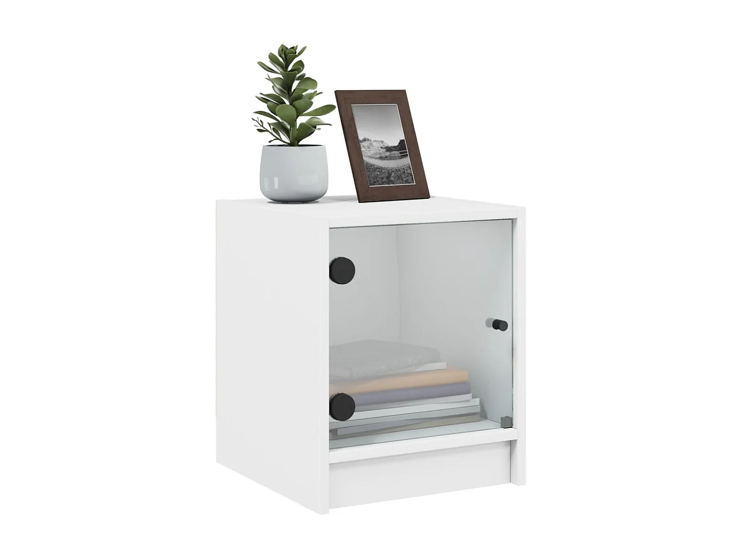 Tables de chevet avec portes en verre 2 pcs blanc 35x37x42 cm