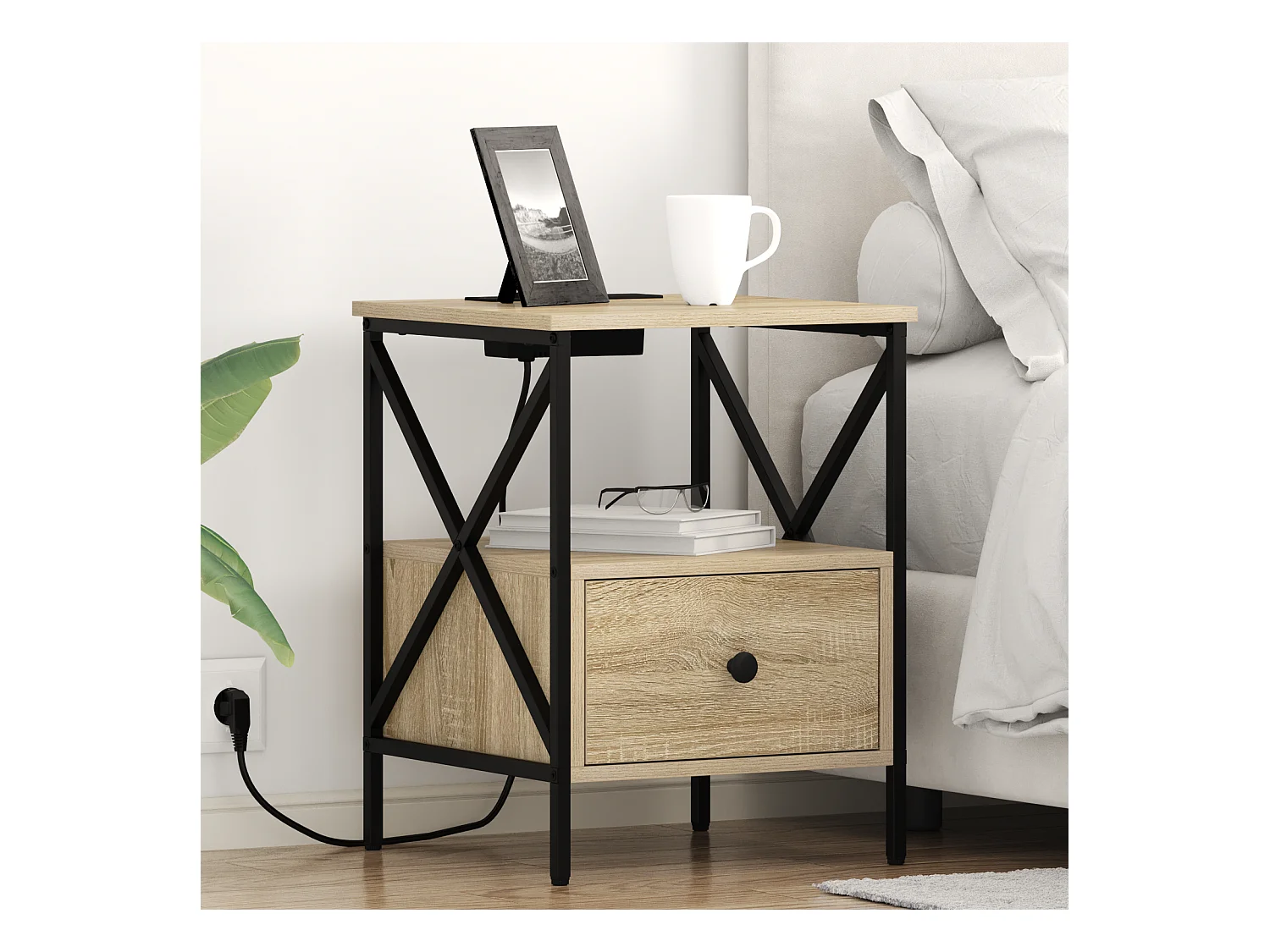 Comodino con cassetto in rovere Sonoma 41,5 x 40,5 x 55 cm