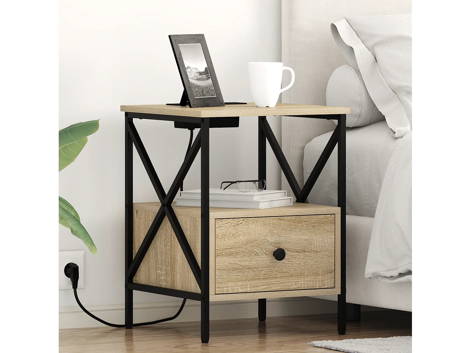 Cabinet de chevet avec tiroir Chêne sonoma 41.5 x 40.5 x 55 cm