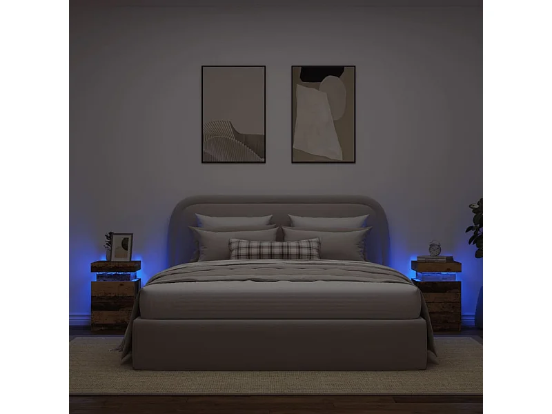 Comodini con LED 2 pezzi legno vecchio legno ingegnerizzato