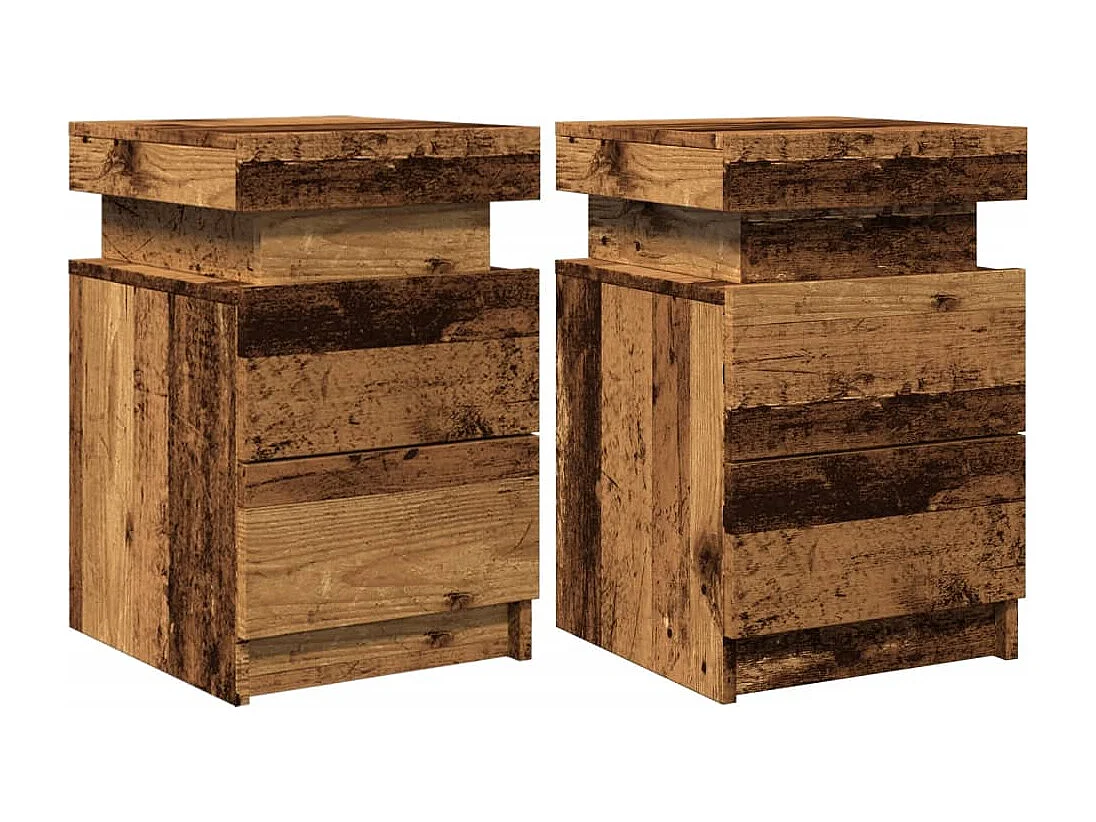 Tables de chevet avec LED 2 pcs vieux bois bois d'ingénierie