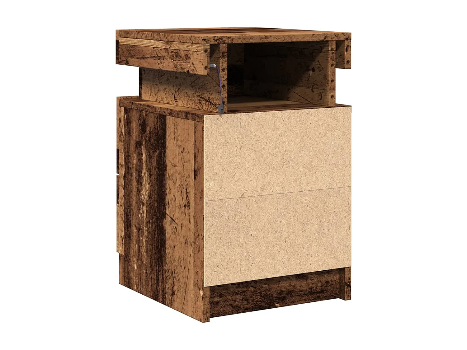 Tables de chevet avec LED 2 pcs vieux bois bois d'ingénierie