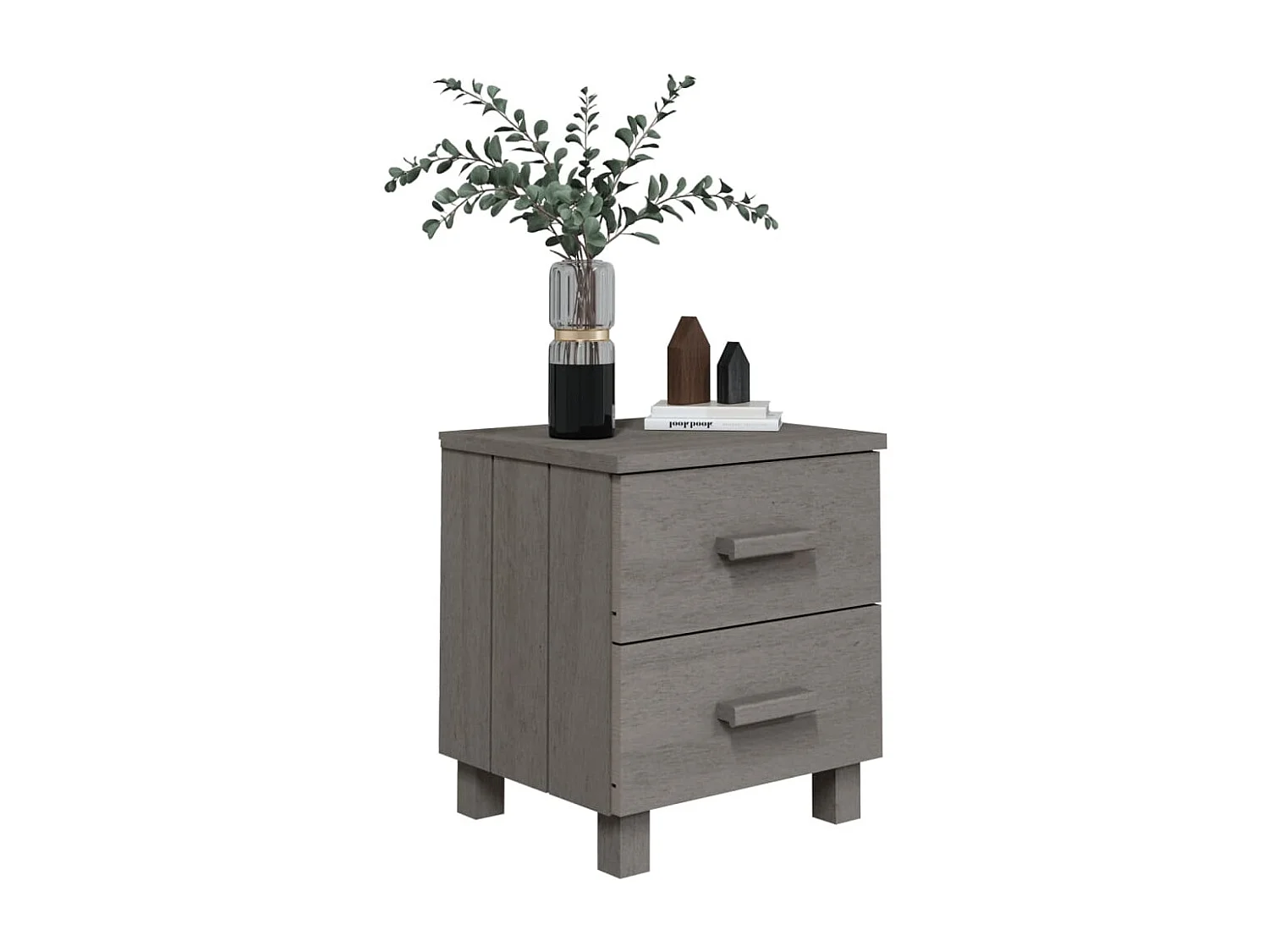 Comodino Grigio Chiaro 40x35x44,5 cm Legno Massello di Pino