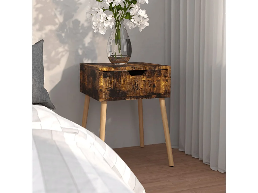 Mesita de noche de roble ahumado 40x40x56 cm Madera de ingeniería