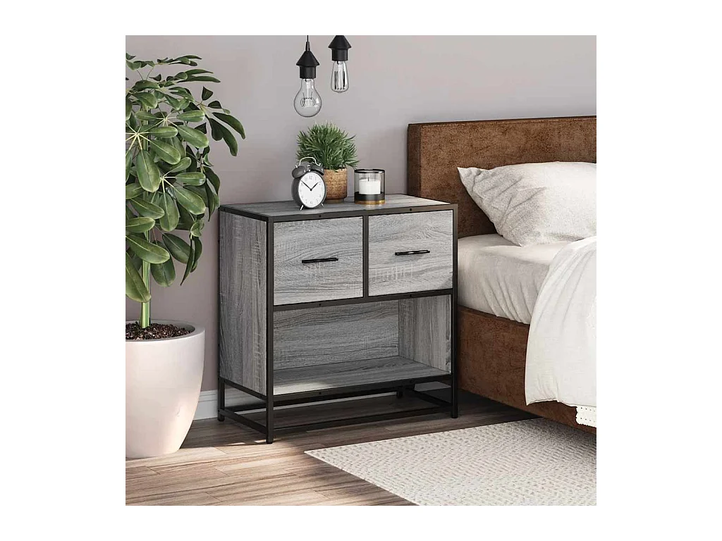 Table de chevet sonoma gris 60x31x60 cm bois ingénierie métal