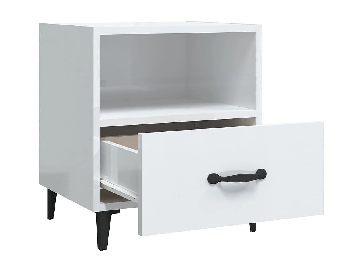 Comodini 2 pezzi in legno ingegnerizzato bianco lucido