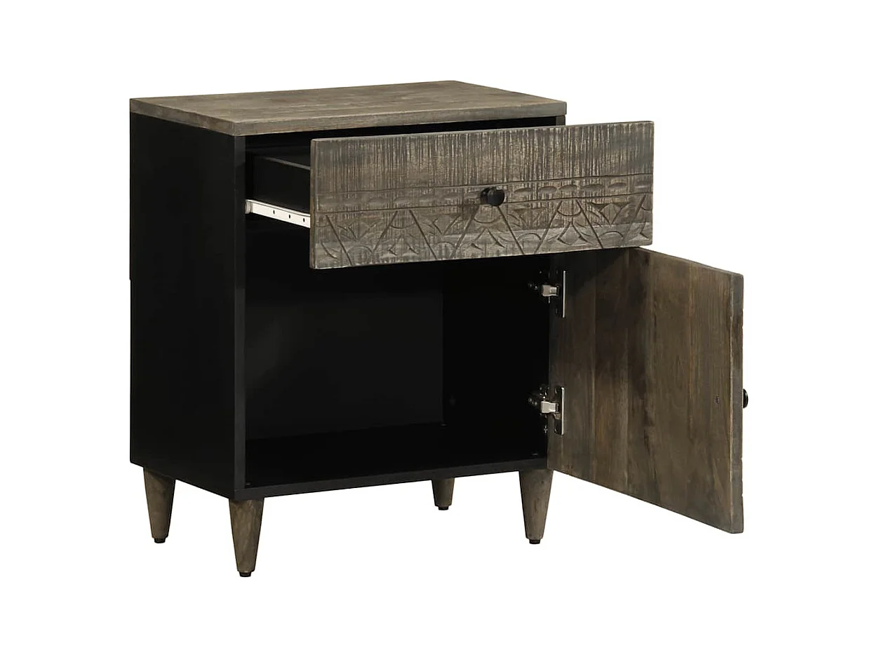 Table de chevet gris clair 50x33x60 cm bois de manguier massif