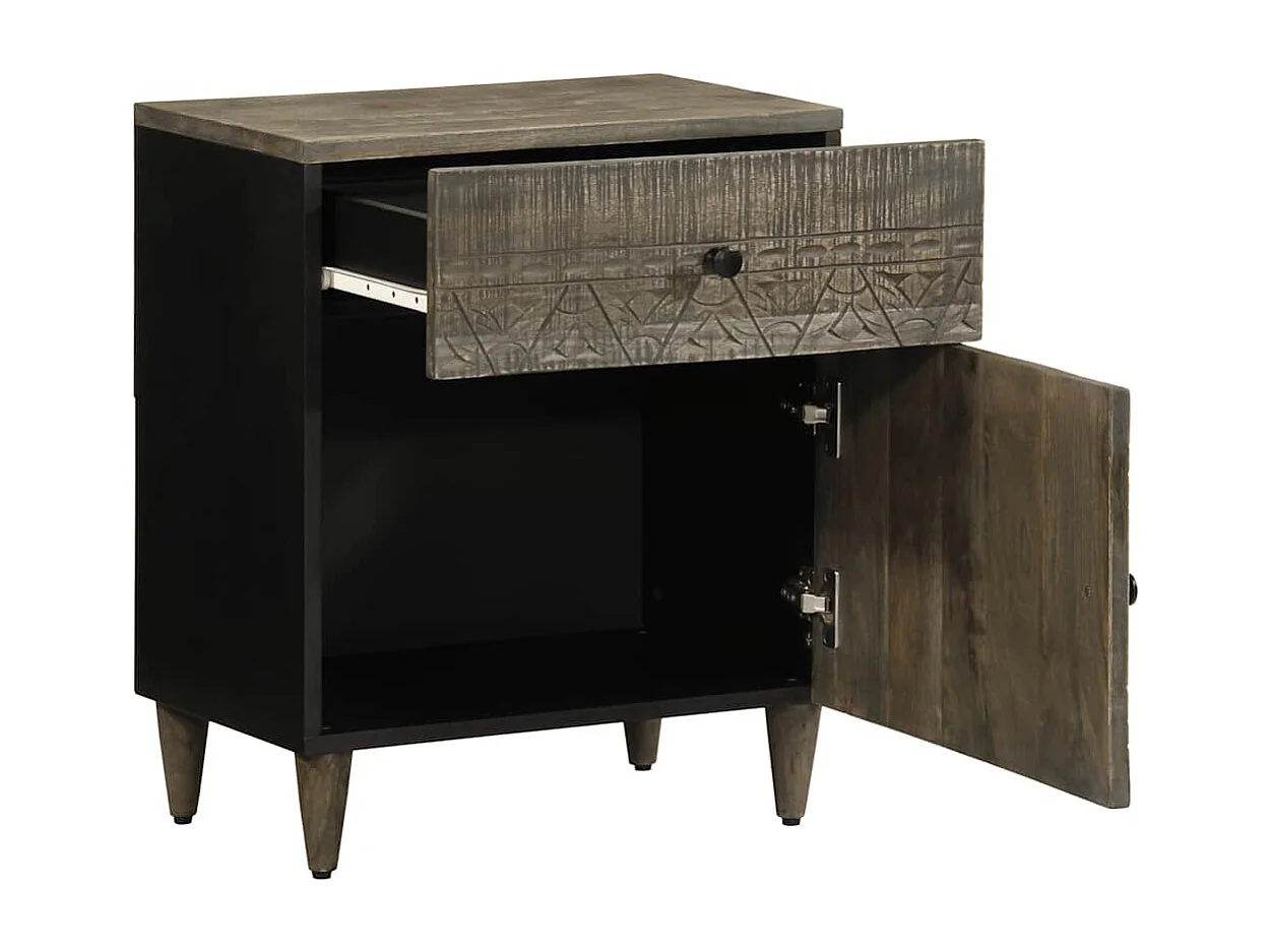 Mesita de noche gris claro 50x33x60 cm madera maciza de mango