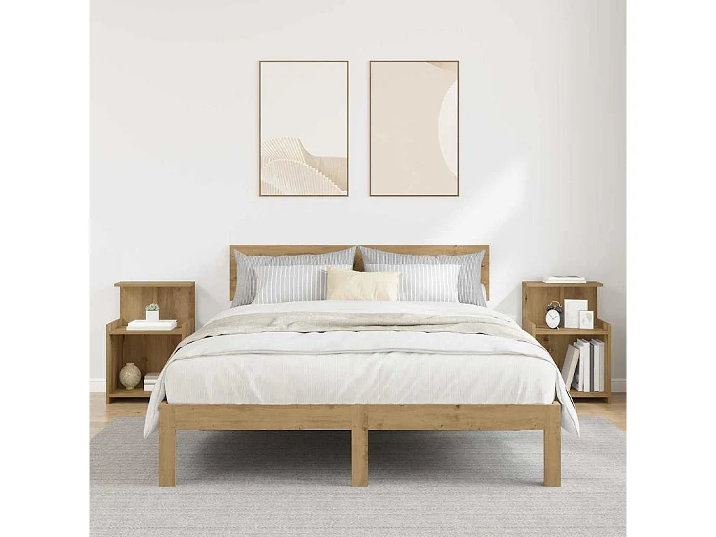 Tables de nuit - 2 pcs en chêne, 40 x 35 x 60 cm, faites en bois d'ingénierie