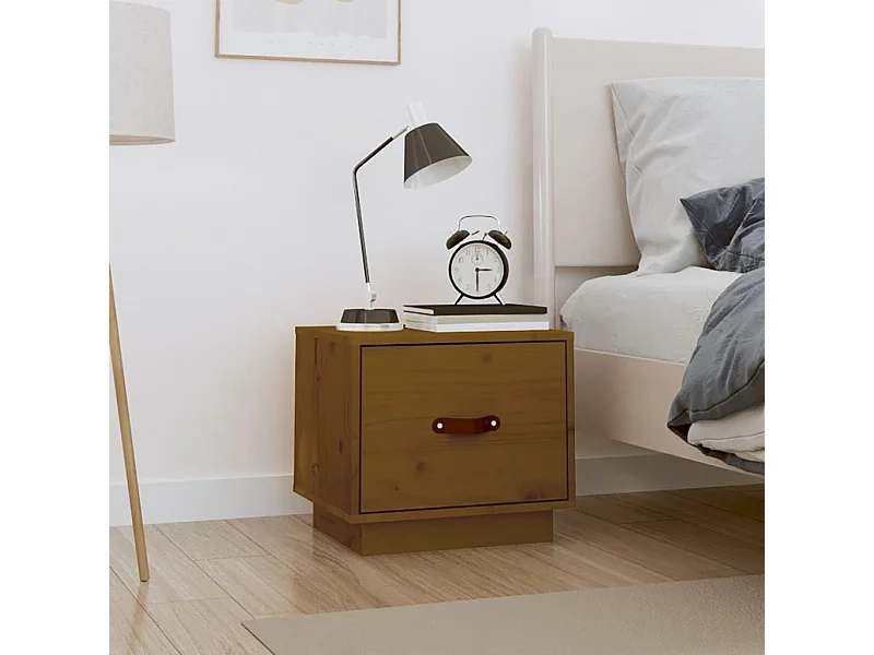 Comodino color miele 40x34x35 cm in legno massello di pino