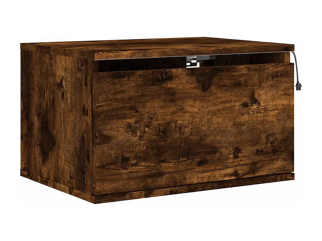 Wandnachtkastje met ledverlichting, gerookt eikenhout