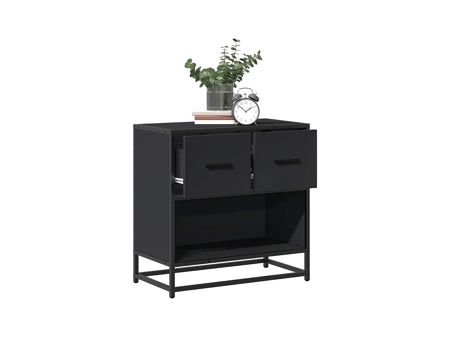 Table de chevet noir 60x31x60 cm bois d'ingénierie et métal