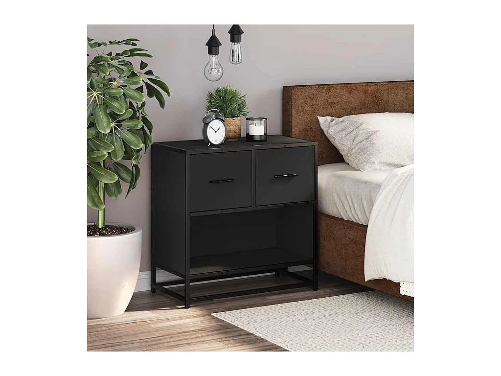 Table de chevet noir 60x31x60 cm bois d'ingénierie et métal