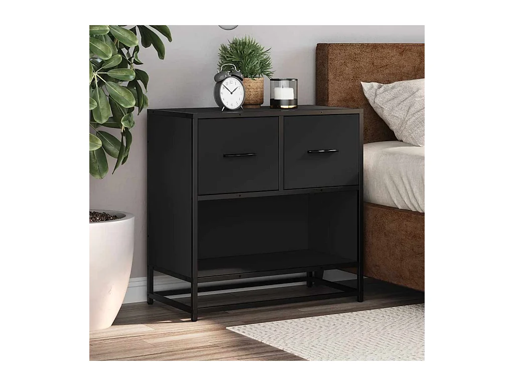 Table de chevet noir 60x31x60 cm bois d'ingénierie et métal