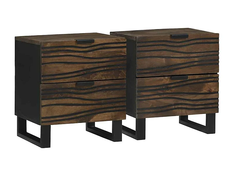 Meubles de chevet - 2 pièces, 40x33.5x46 cm, en bois massif de mangue