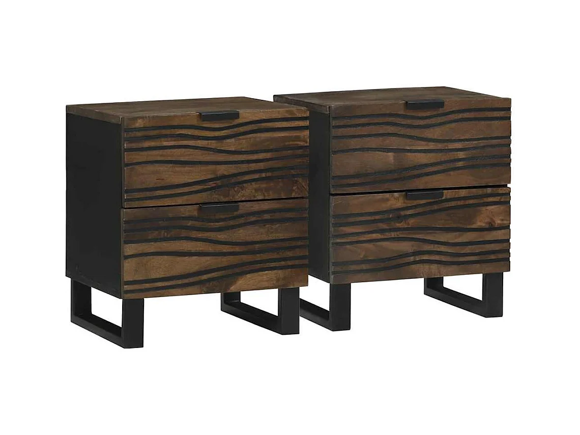 Meubles de chevet - 2 pièces, 40x33.5x46 cm, en bois massif de mangue