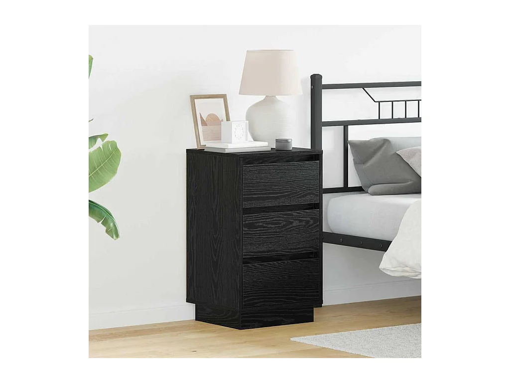 Cabinet de chevet avec LED chêne noir 39x34,5x65 cm en bois d'ingénierie
