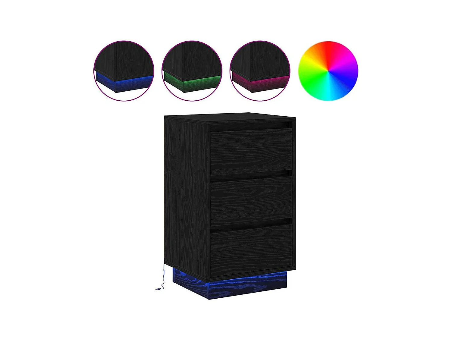 Cabinet de chevet avec LED chêne noir 39x34,5x65 cm en bois d'ingénierie