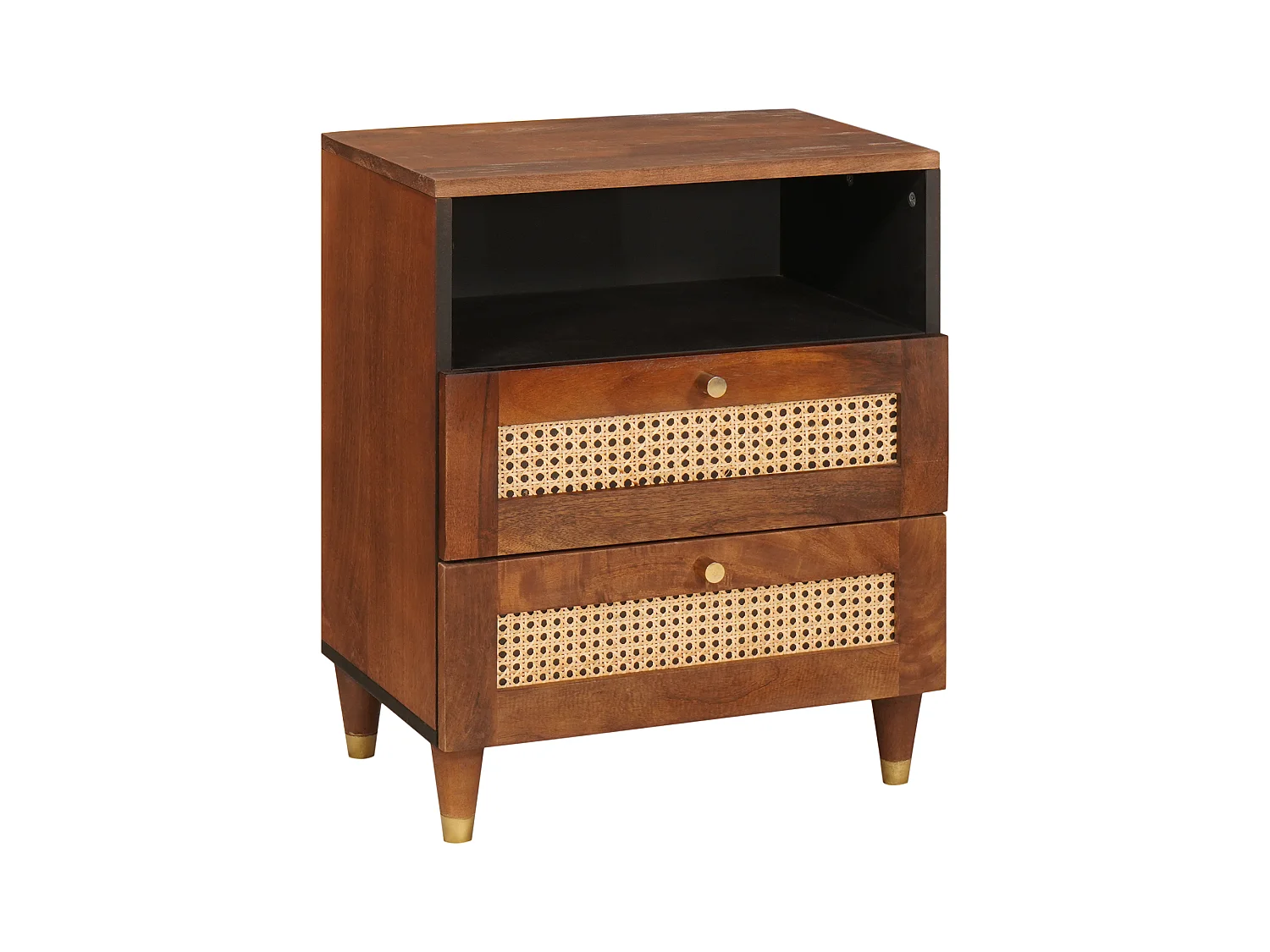 Tables de chevet Marron Rotin et bois de mangue massif