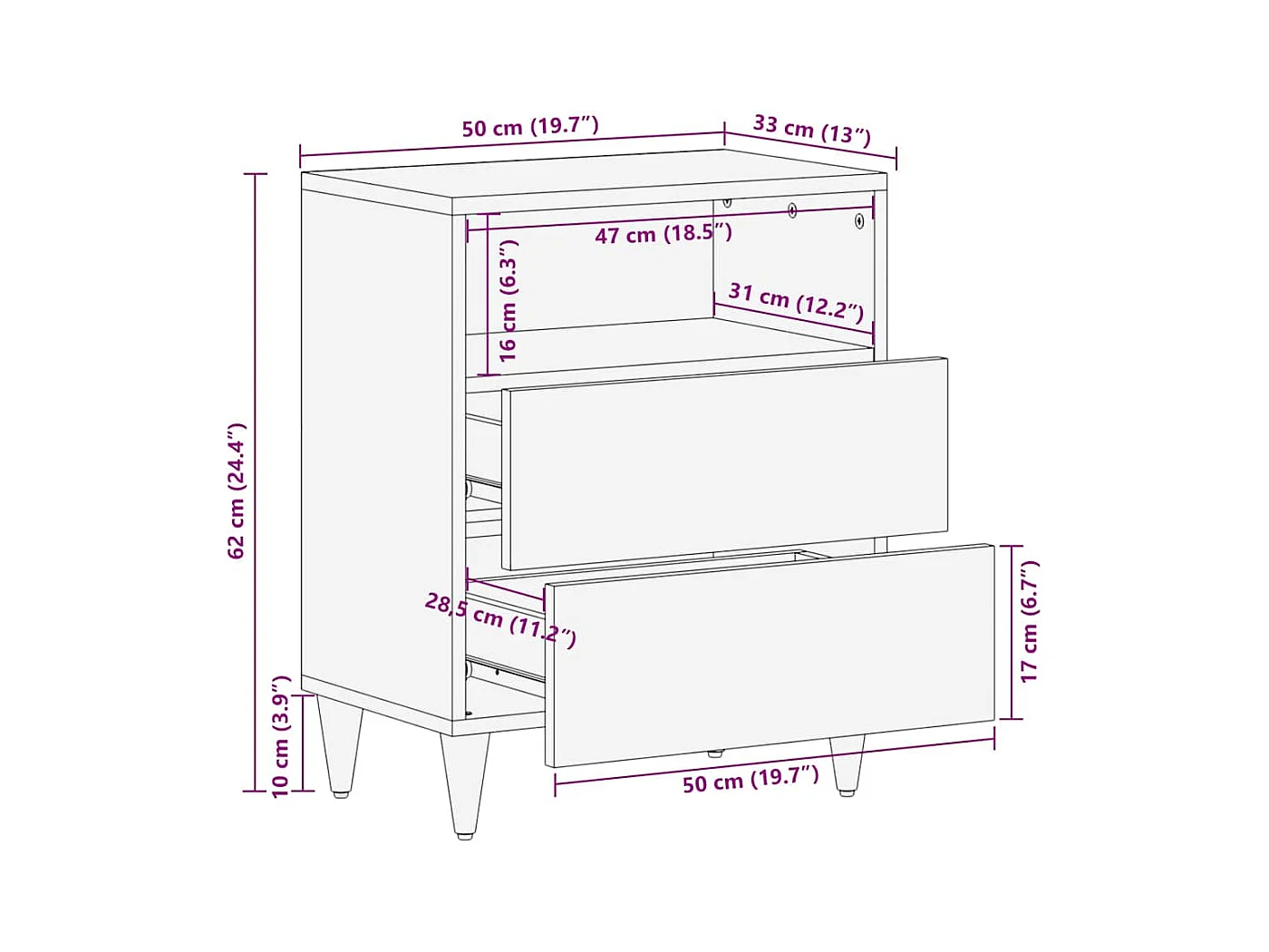 Tables de chevet Marron Rotin et bois de mangue massif